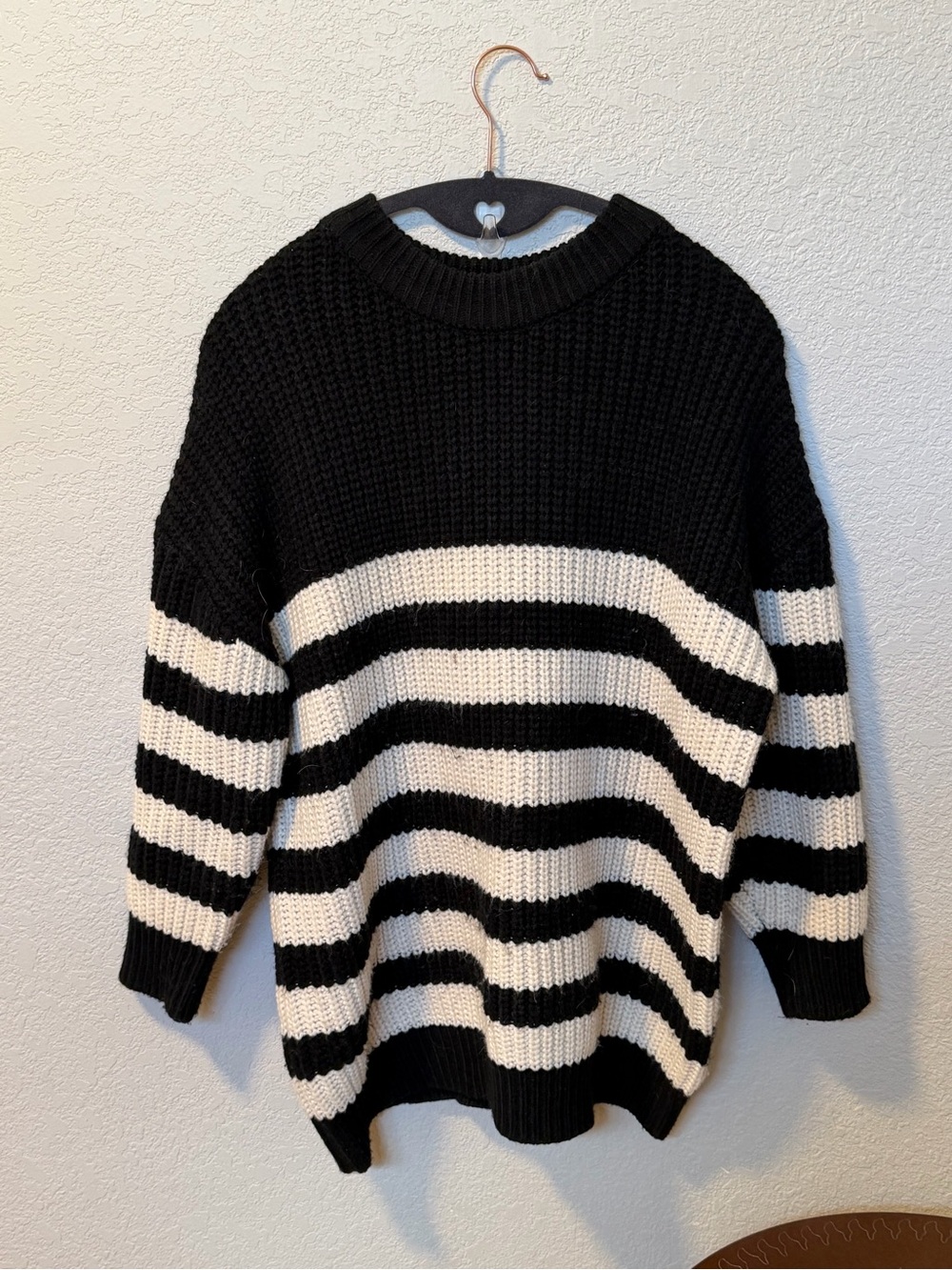 Dex Black and White Striped Crewneck Sweater
